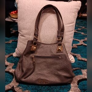 Jessica Simpson Twiggy Ostrich Print Hobo Tote Handbag Dusty Grey in good condit